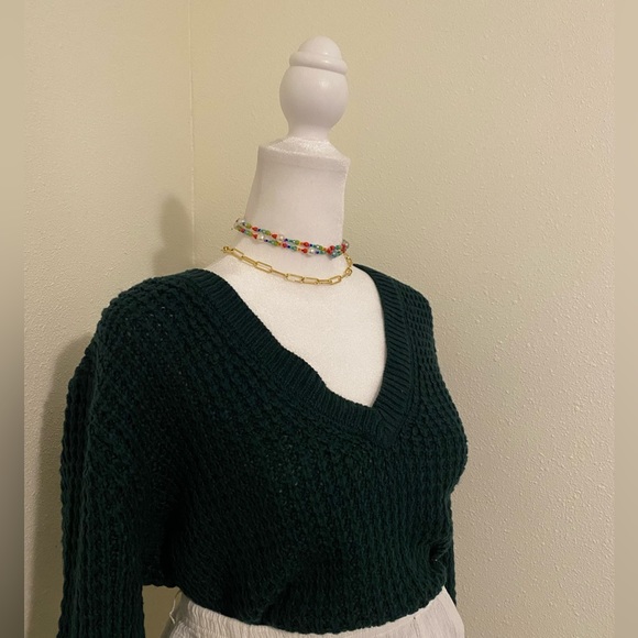 Deep Forest Green Knit Oversized Sweater - Picture 3 of 11